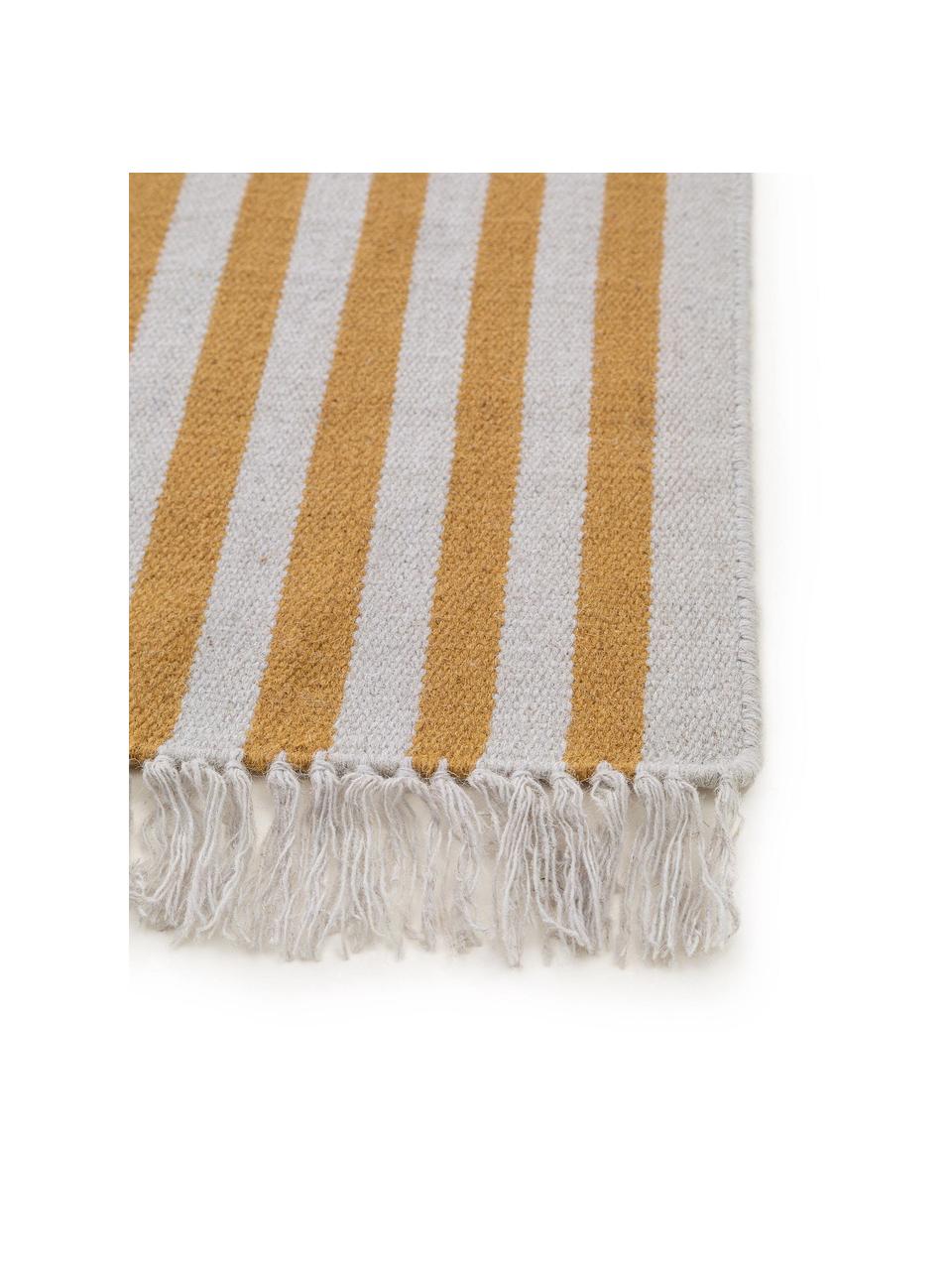 Tapis d'entrée en laine jaune Gitta, Jaune, gris clair