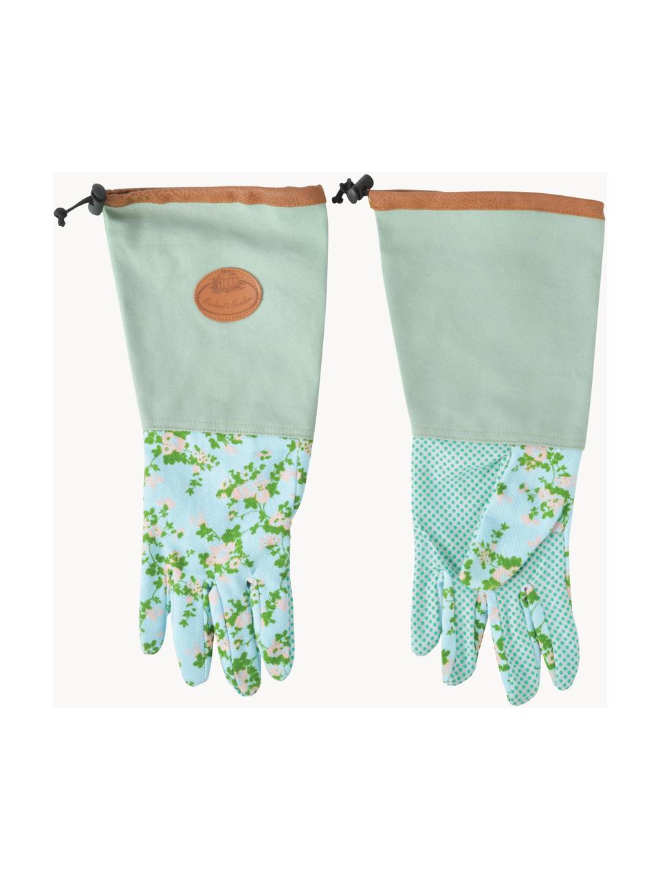 Garten-Handschuhe Rose, Polyester, Baumwolle, PVC, PU, Türkisgrün, Mehrfarbig, B 18 x H 38 cm