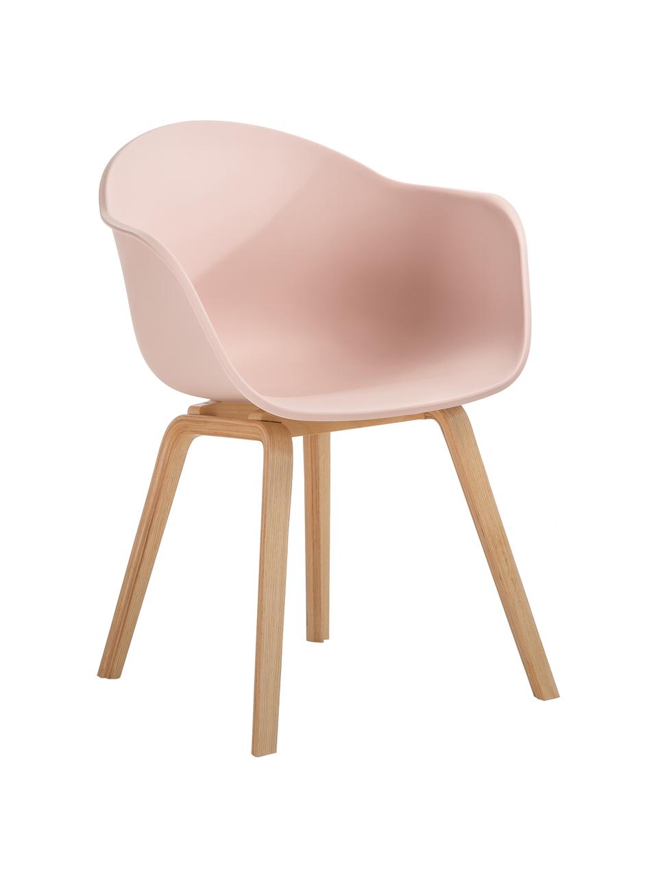 Silla con reposabrazos Claire, Asiento: plástico, Patas: madera de haya, Plástico rosa, An 60 x F 54 cm