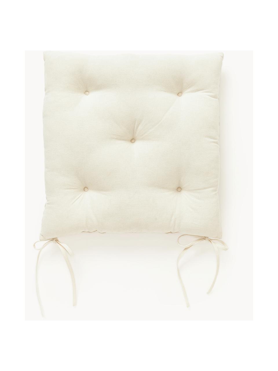 Cojín de asiento de algodón con decoración gráfica Sevil, 2 uds., Funda: 100% algodón, Off White, blanco crema, An 40 x L 40 cm