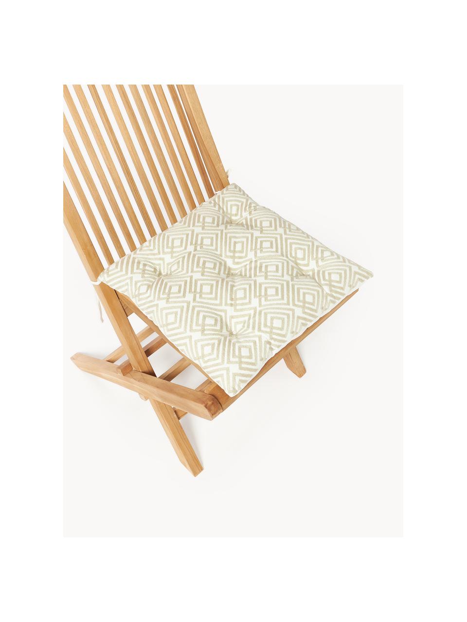 Baumwoll-Sitzkissen Sevil mit grafischer Verzierung, 2 Stück, Bezug: 100 % Baumwolle, Off White, Cremeweiss, B 40 x L 40 cm