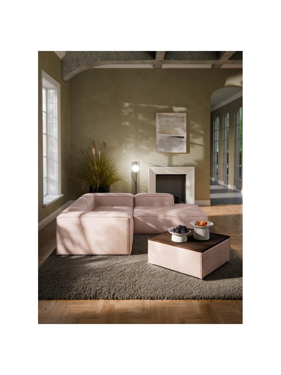 Sofa-Hocker Lennon aus Leinen-Mix mit Stauraum, Bezug: 50 % Viskose, 25 % Leinen, Tablett: Eichenholz, Spannplatte m, Gestell: Spanplatte, mitteldichte , Leinen-Mix Rostrot, dunkles Eichenholz, B 88 x T 88 cm