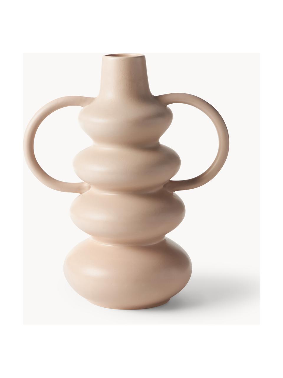 Design-Vase Luvi in organischer Form, H 35 cm, Steingut, Beige, Ø 6 x H 35 cm