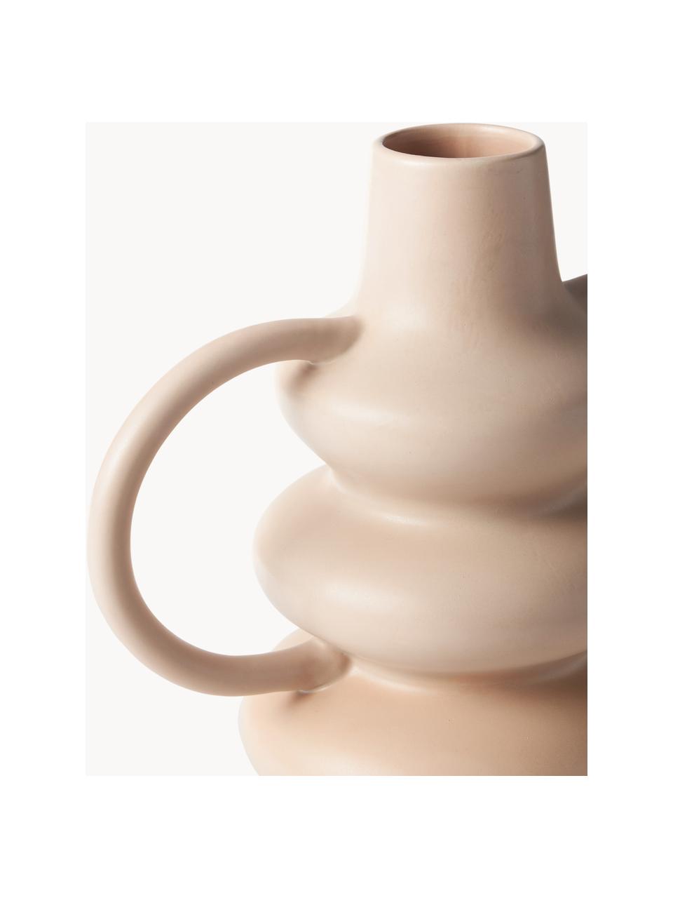 Design-Vase Luvi in organischer Form, H 35 cm, Steingut, Beige, Ø 6 x H 35 cm