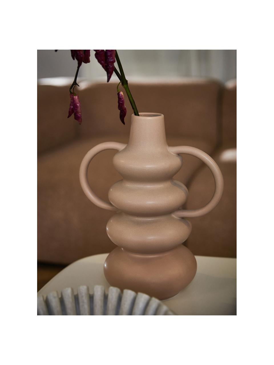 Design-Vase Luvi in organischer Form, H 35 cm, Steingut, Beige, Ø 6 x H 35 cm