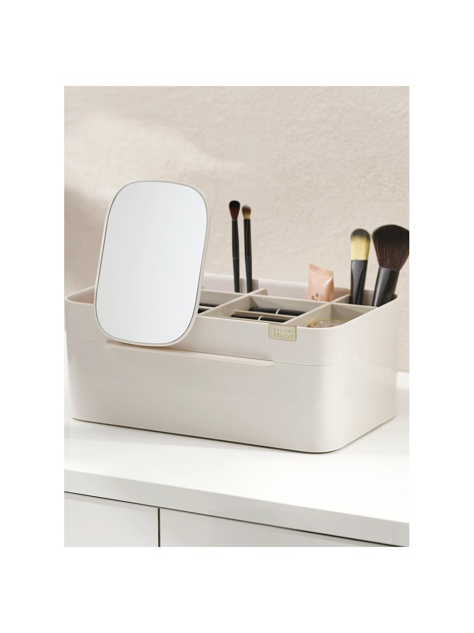 Organizer per cosmetici con chiusura magnetica e specchio Viva, Plastica, Bianco latteo, Larg. 30 x Alt. 12 cm