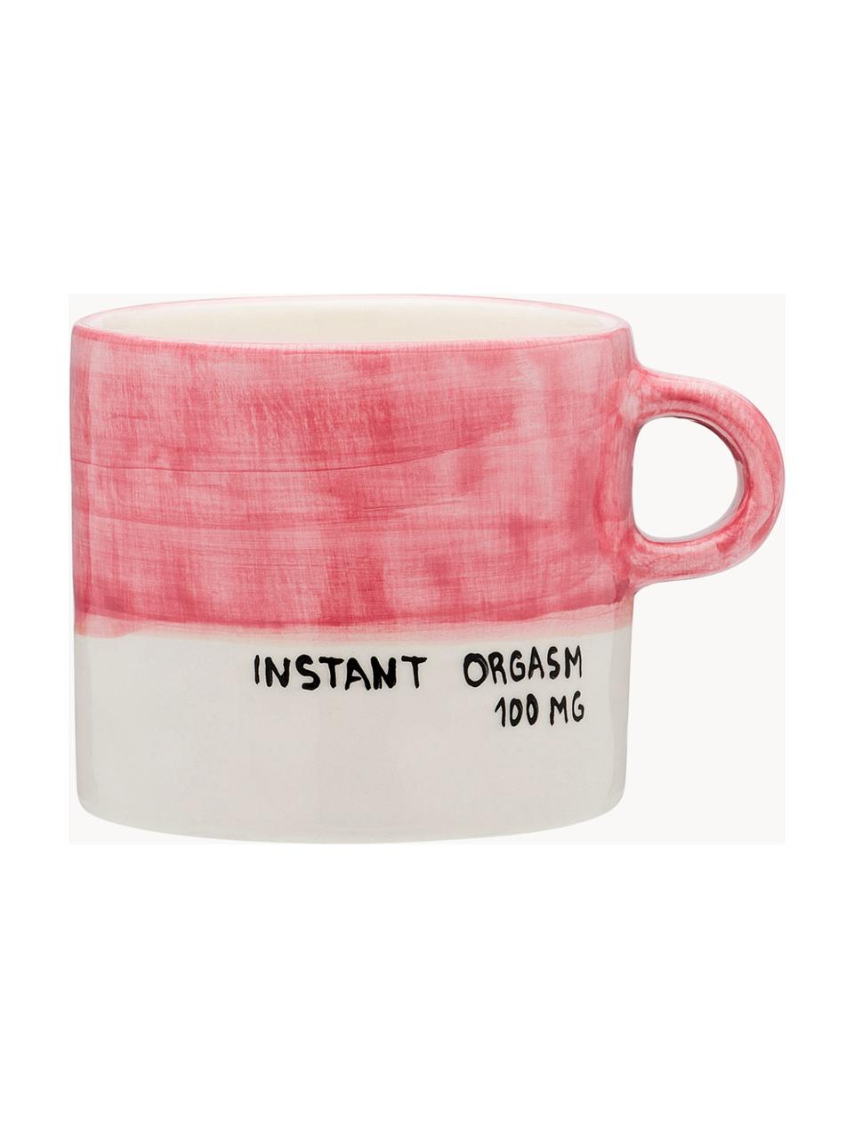 Handbemalte XL Tasse Instant Pleasure, Steingut, Off White, Altrosa, Schwarz, B 13 x H 9 cm, 500 ml