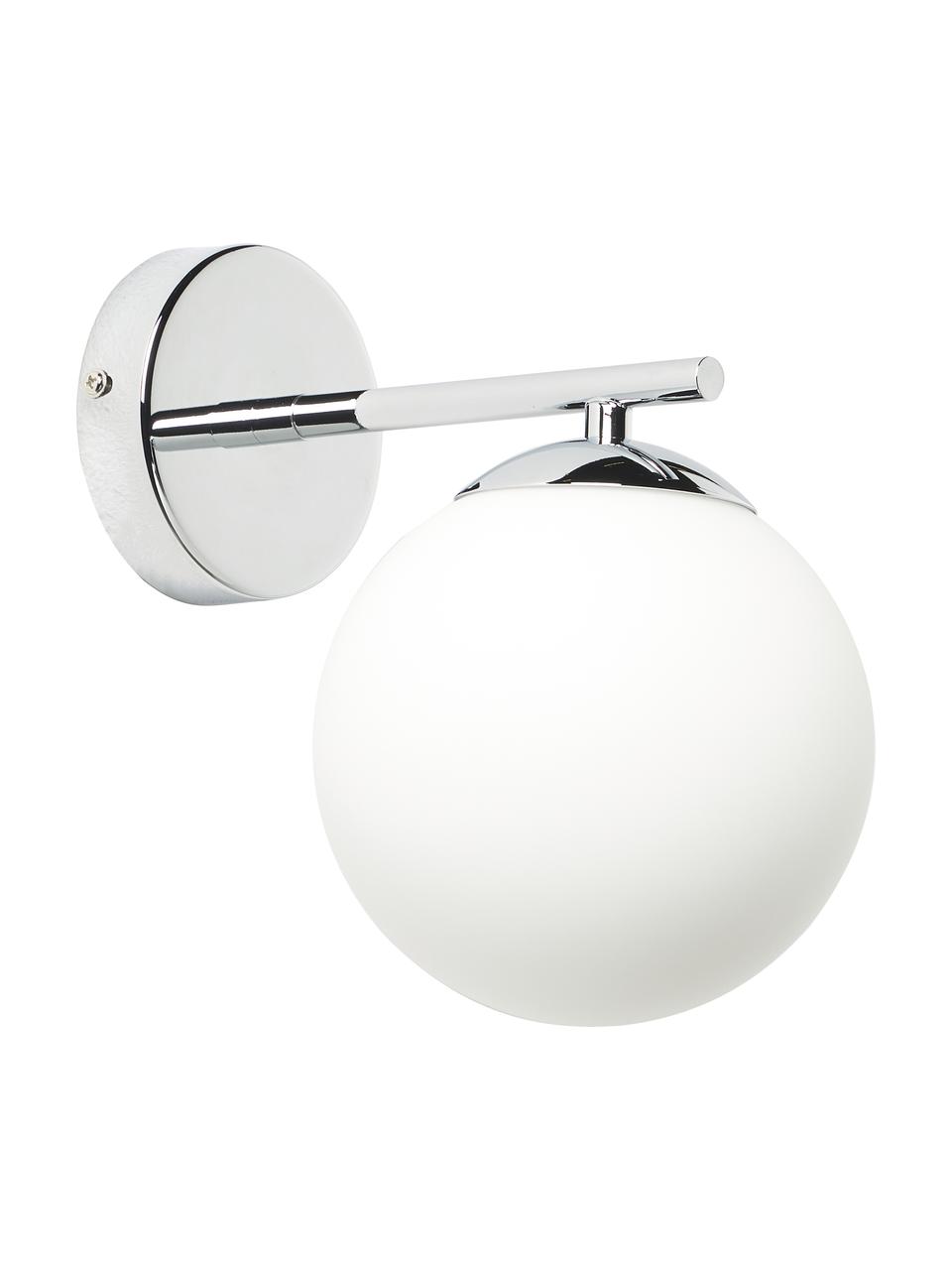 Applique murale boule en verre opalescent Atlanta, Blanc, couleur chrome, Ø 15 x haut. 22 cm