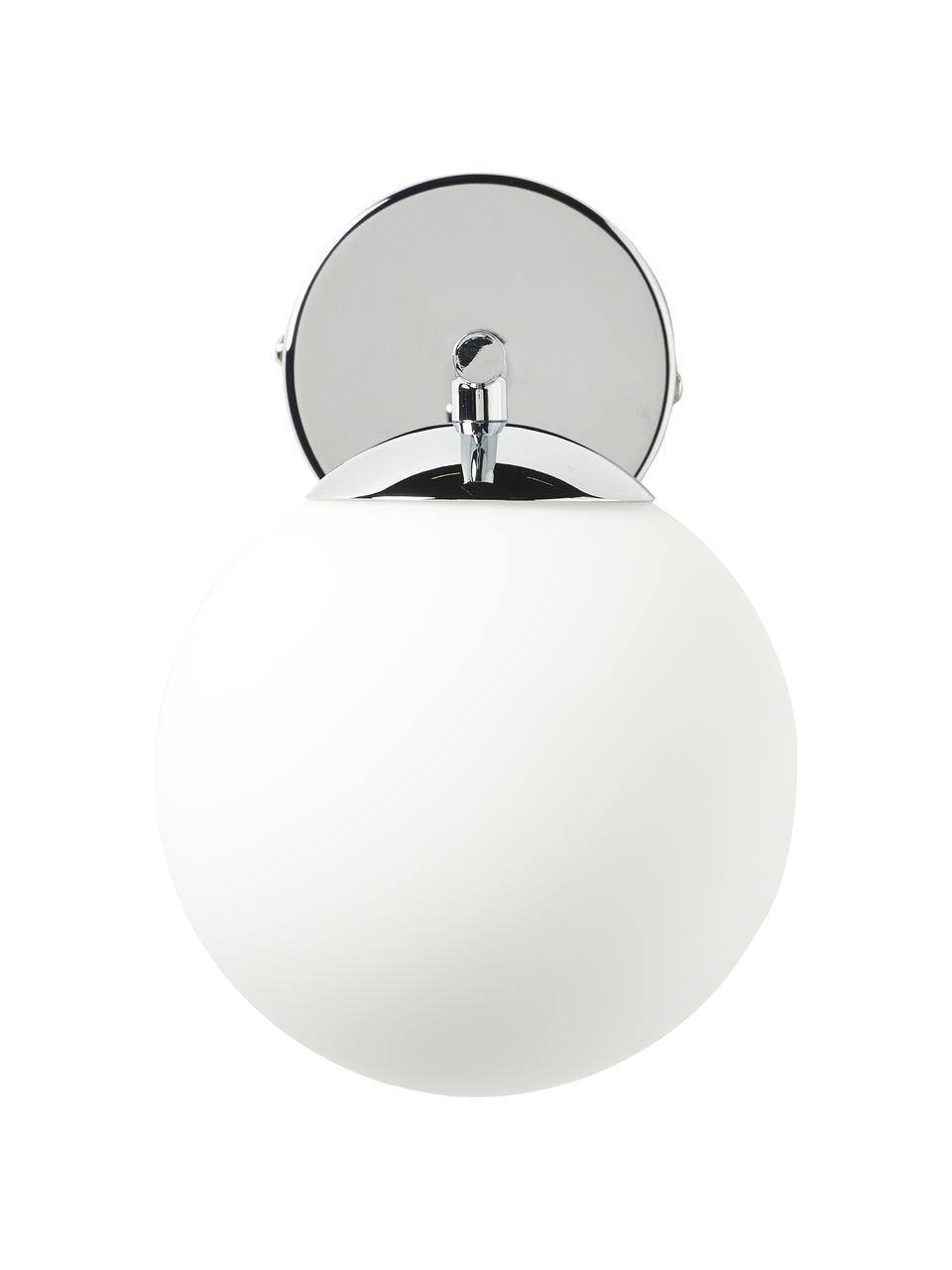 Wandlamp Atlanta van opaalglas, Lampenkap: opaalglas, Frame: verchroomd metaal, Wit, chroomkleurig, Ø 15 x H 22 cm