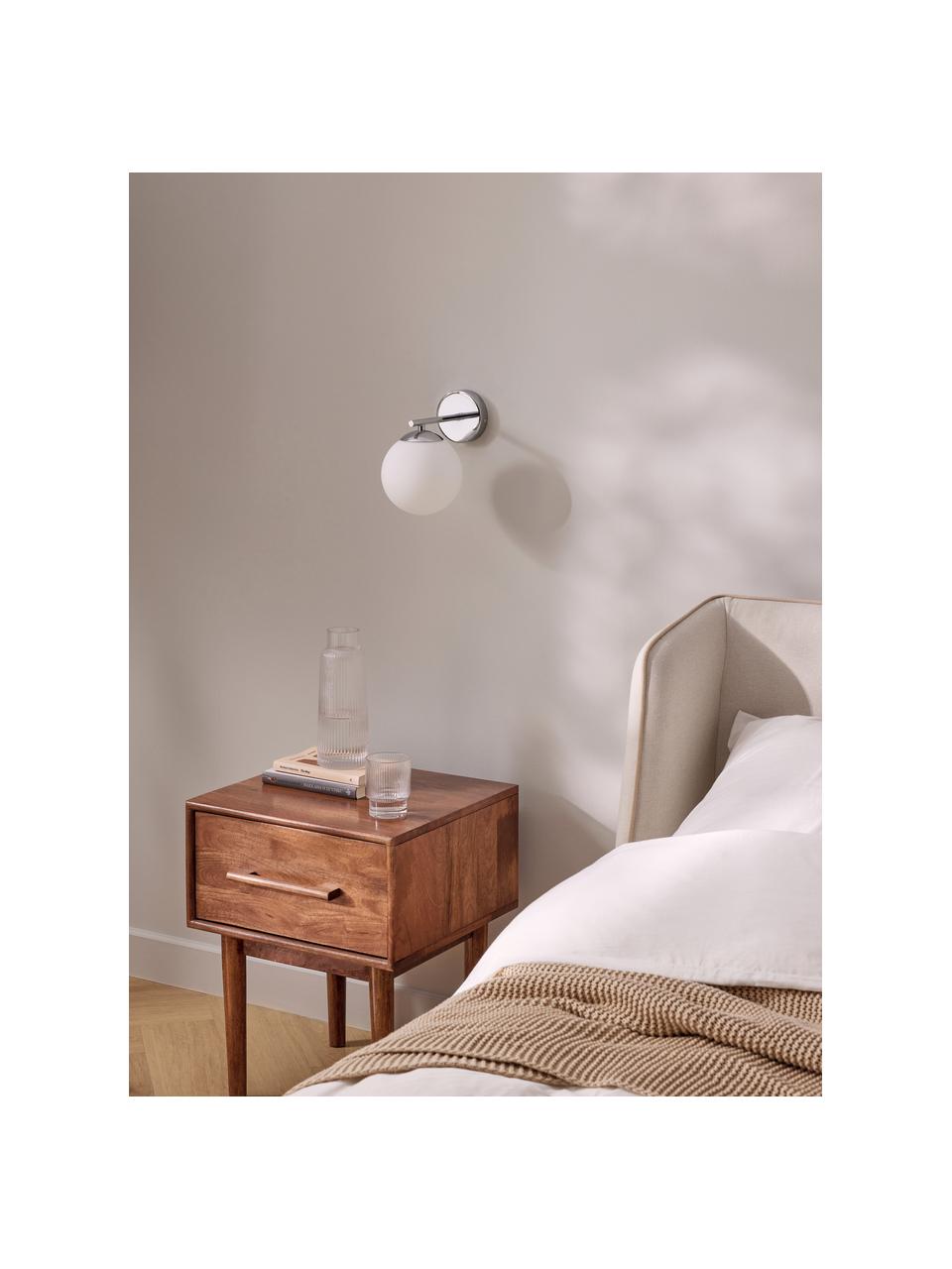 Applique murale boule en verre opalescent Atlanta, Blanc, couleur chrome, Ø 15 x haut. 22 cm