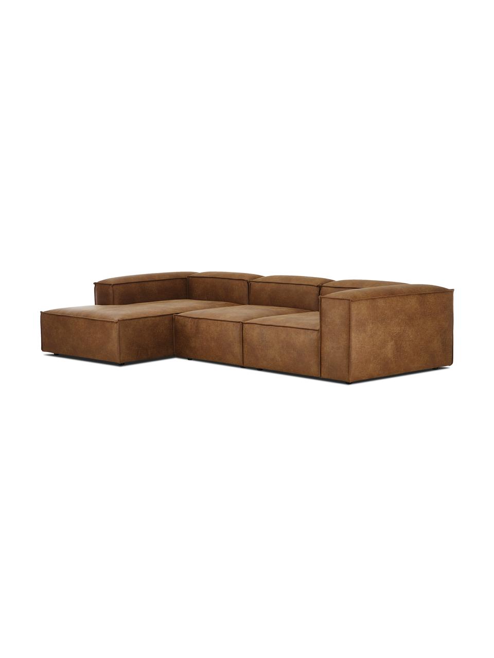 Narożna sofa modułowa ze skóry z recyklingu Lennon, Tapicerka: skóra z recyklingu (70% s, Stelaż: lite drewno, sklejka, Nogi: tworzywo sztuczne, Brązowa skóra, S 327 x G 180 cm, lewostronna