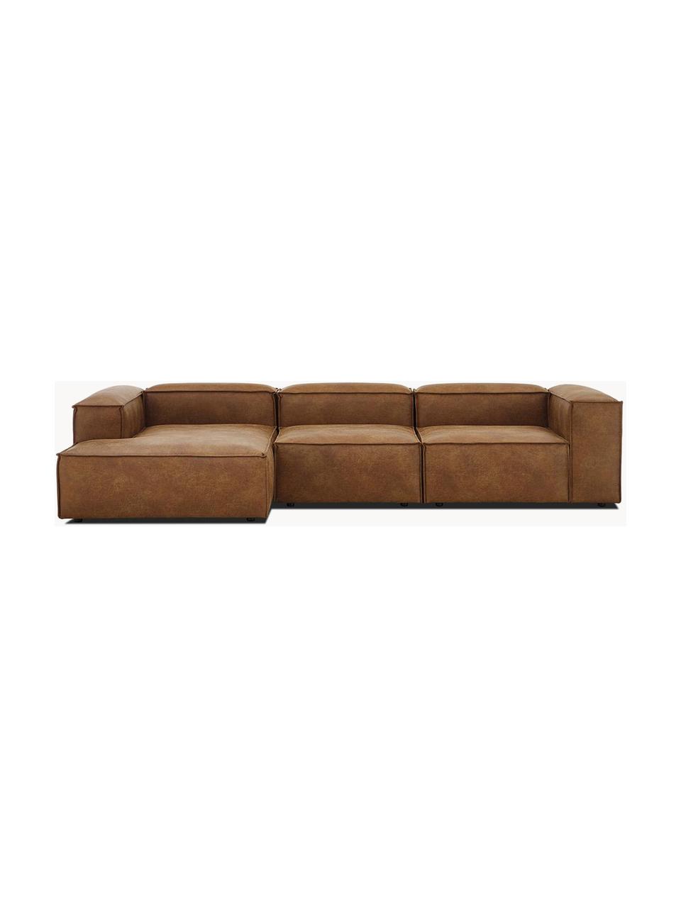 Narożna sofa modułowa ze skóry z recyklingu Lennon, Tapicerka: skóra z recyklingu (70% s, Stelaż: lite drewno, sklejka, Nogi: tworzywo sztuczne, Brązowa skóra, S 327 x G 180 cm, lewostronna