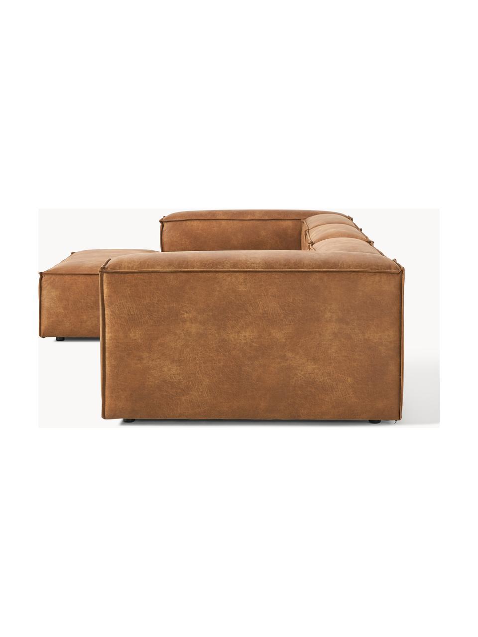 Modulares Ecksofa Lennon aus recyceltem Leder, Bezug: Recyceltes Leder (70 % Le, Gestell: Massives Holz, Sperrholz, Leder Braun, B 327 x T 180 cm, Eckteil links