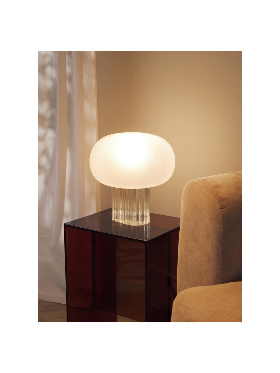 Lámpara de mesa de vidrio Makoto, Pantalla: vidrio opalino, Cable: cubierto en tela, Blanco semitransparente, Ø 28 x Al 30 cm