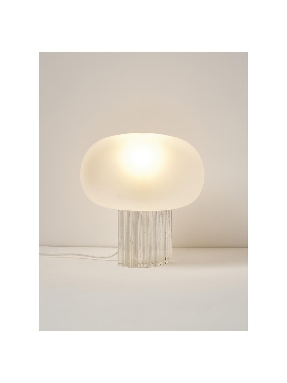 Stolní lampa ze skla Makoto, Bílá, poloprůhledná, Ø 28 cm, V 30 cm