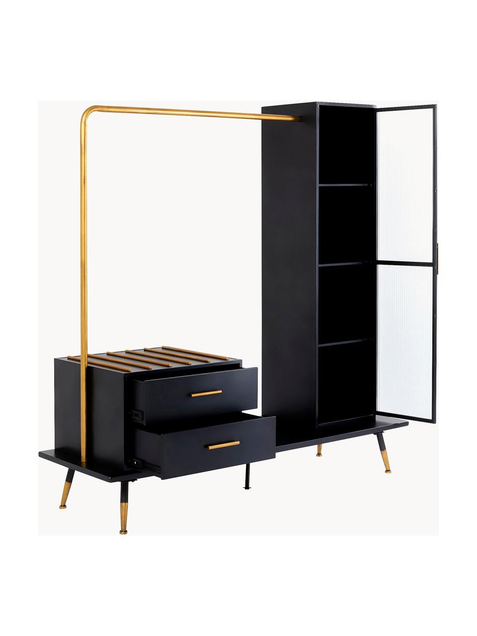 Open kledingkast La Gomera, Frame: MDF, Zwart, goudkleurig, B 170 x H 180 cm