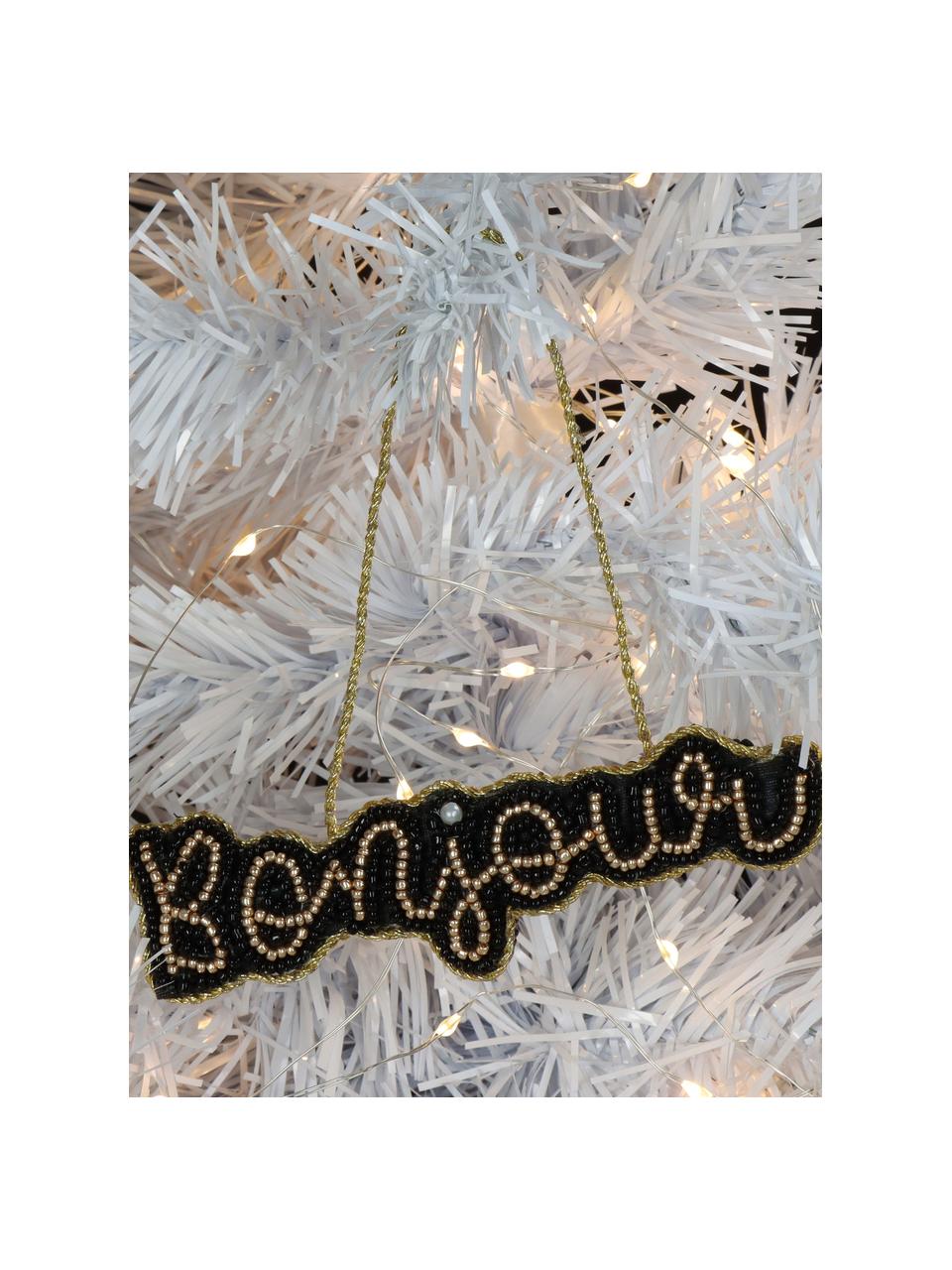 Ciondolo albero di Natale Bonjour, Perla, Nero, dorato, Larg. 12 x Alt. 4 cm