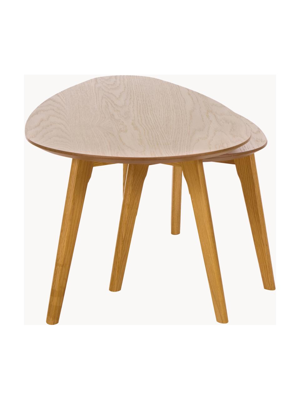 Komplet stolików kawowych z drewna Bloom, 2 elem., Nogi: drewno dębowe, Drewno naturalne, Komplet z różnymi rozmiarami