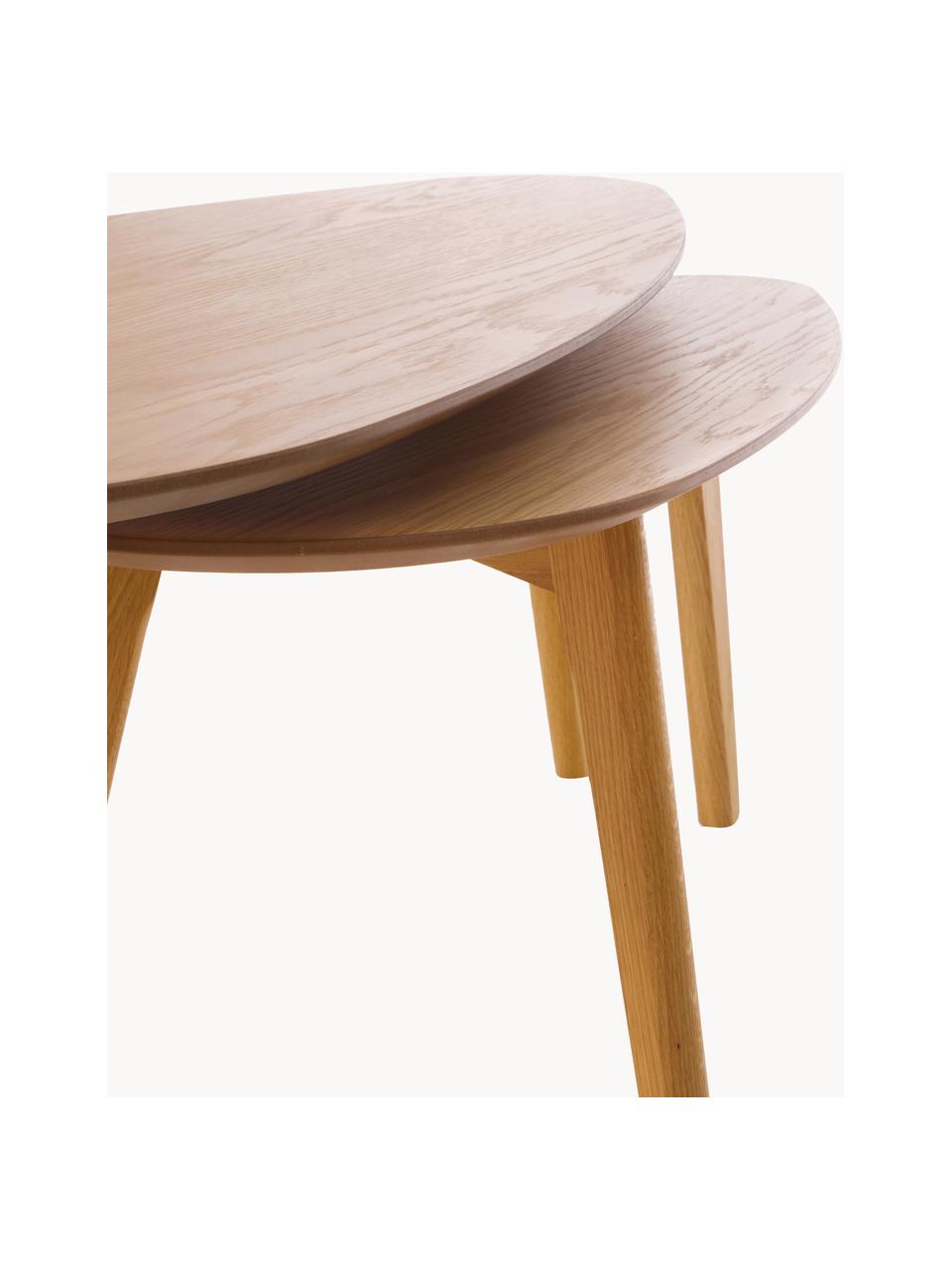 Komplet stolików kawowych z drewna Bloom, 2 elem., Nogi: drewno dębowe, Drewno naturalne, Komplet z różnymi rozmiarami