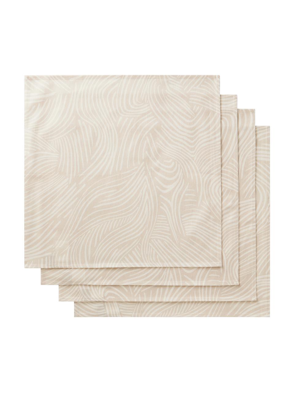 Katoenen servetten Vida in beige met fijne lijnen, 4 stuks, 100% katoen, Beige, 45 x 45 cm