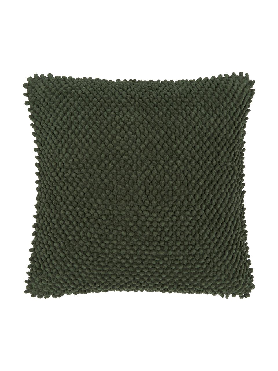 Kissenhülle Indi mit strukturierter Oberfläche in Dunkelgrün, 100% Baumwolle, Dunkelgrün, 45 x 45 cm