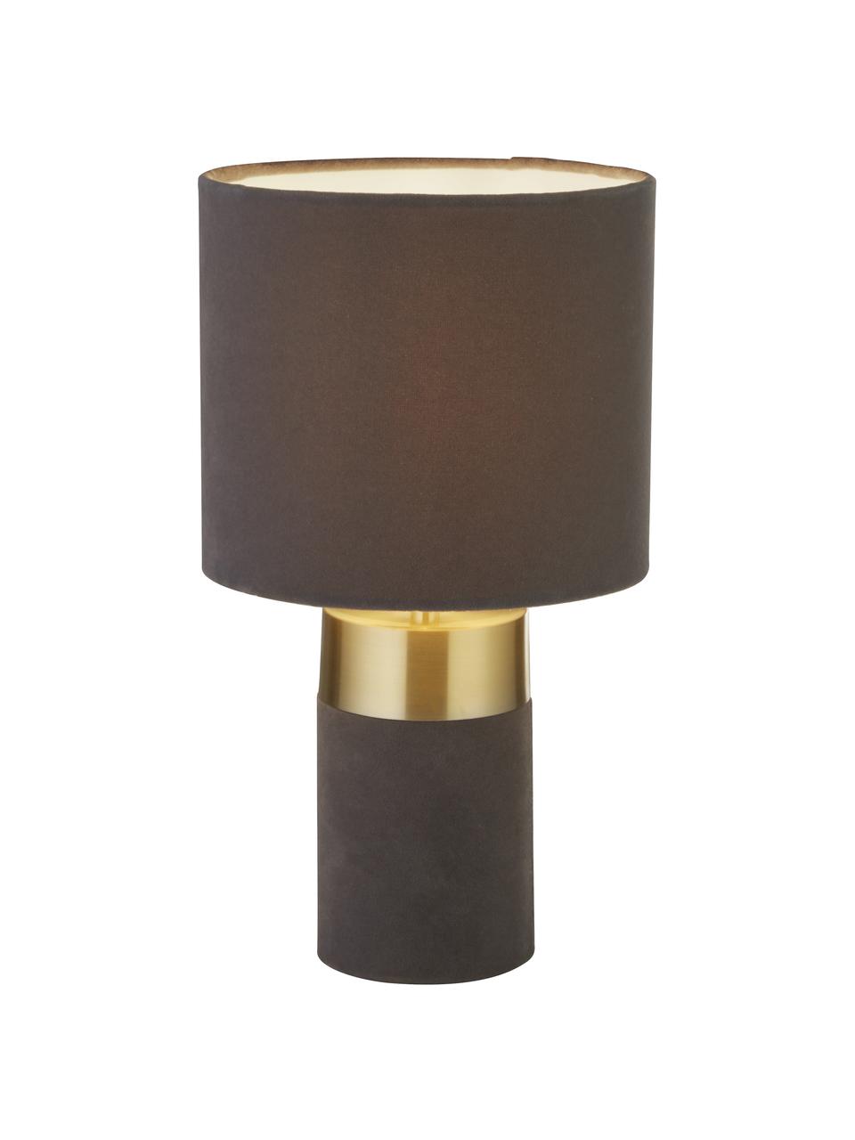 Malá stolová lampa zo zamatu Loko, Sivohnedá, odtiene zlatej, Ø 18 x V 33 cm