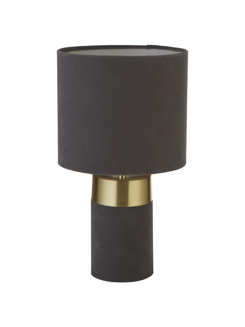 Lámpara de mesa pequeña de terciopelo Loko, Pantalla: terciopelo, Gris topo, dorado, Ø 18 x Al 33 cm