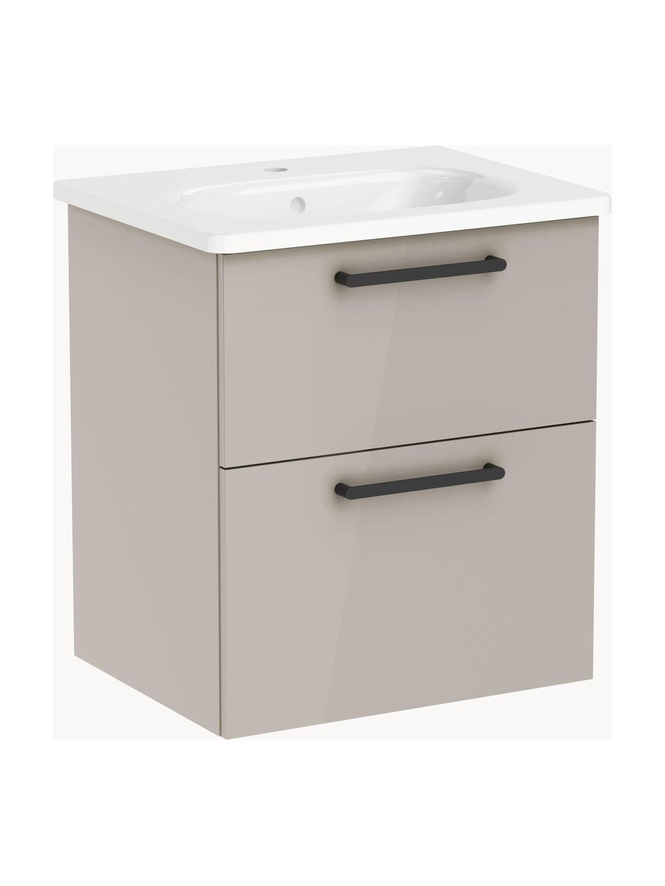 Lavabo con mobiletto con finitura lucida Orna, Maniglie: metallo rivestito, Beige, Larg. 60 x Alt. 67 cm