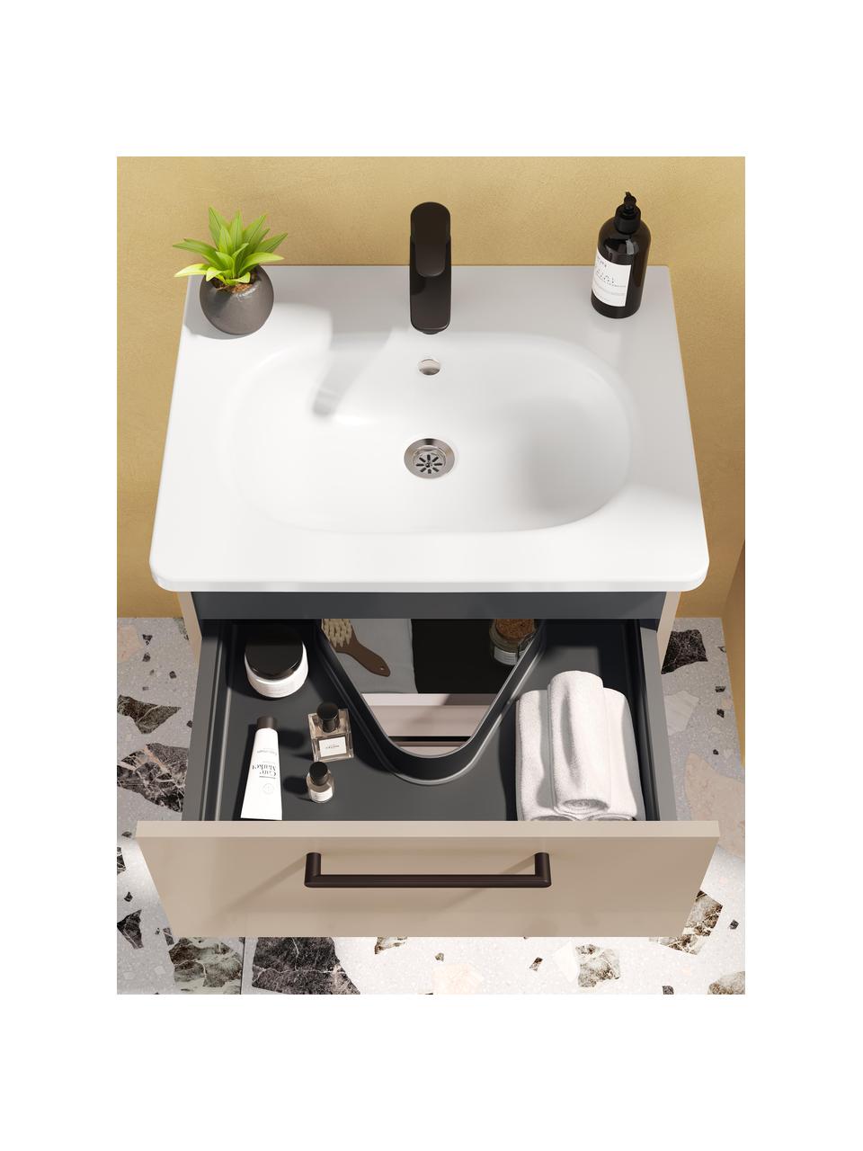 Lavabo con mobiletto con finitura lucida Orna, Maniglie: metallo rivestito, Greige, Larg. 60 x Alt. 67 cm