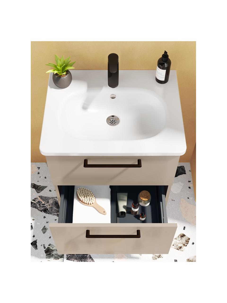 Lavabo con mobiletto con finitura lucida Orna, Maniglie: metallo rivestito, Greige, Larg. 60 x Alt. 67 cm