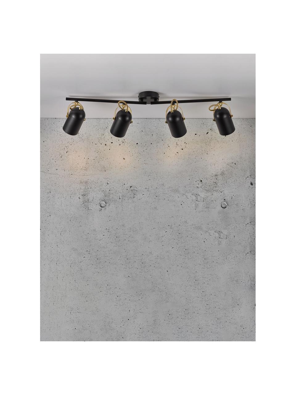 Veľká stropná retro lampa Lotus, Čierna, mosadzné odtiene, Š 78 x V 20 cm
