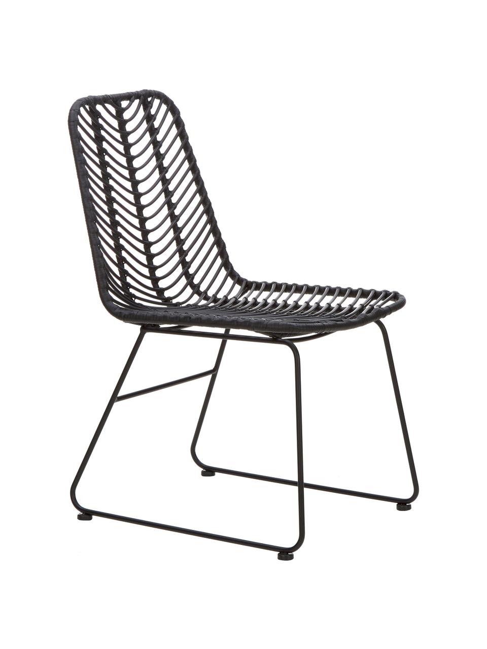 Sedia Providencia, Seduta: treccia di polietilene, Cornice: metallo verniciato a polv, Nero, Larg. 47 x Prof. 63 cm
