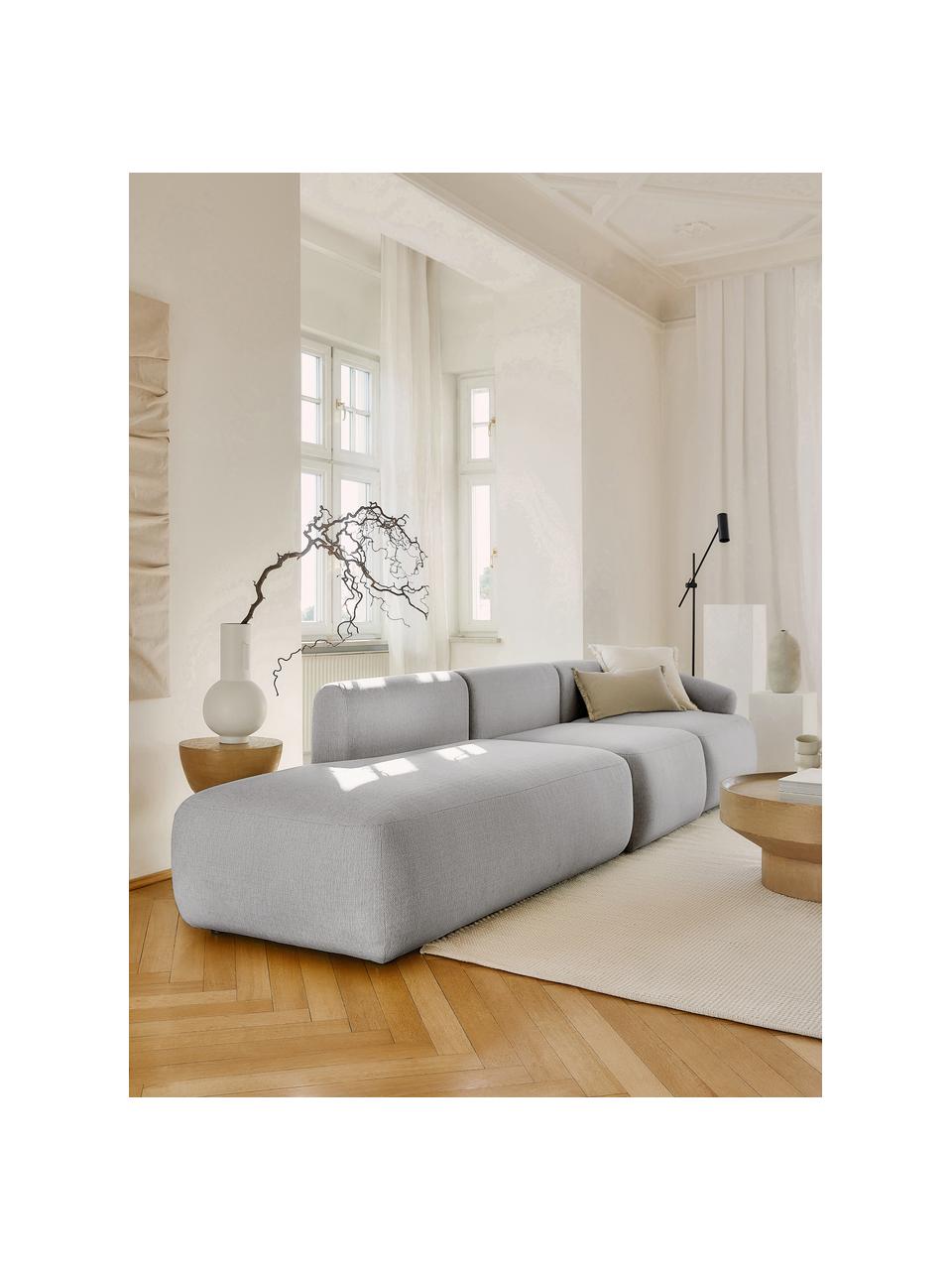 Modulaire chaise longue Sofia, Bekleding: 100% polypropyleen. Met 2, Frame: massief grenen, spaanplaa, Poten: kunststof., Geweven stof grijs, B 340 x D 95 cm, rugleuning rechts