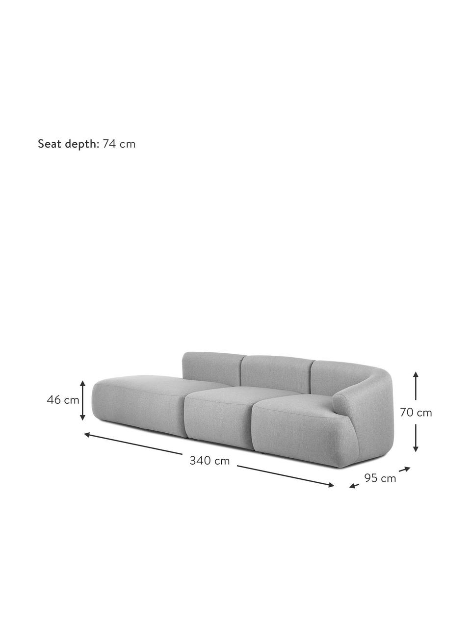 Méridienne modulable Sofia, Tissu gris, larg. 340 x prof. 95 cm, dossier à droite