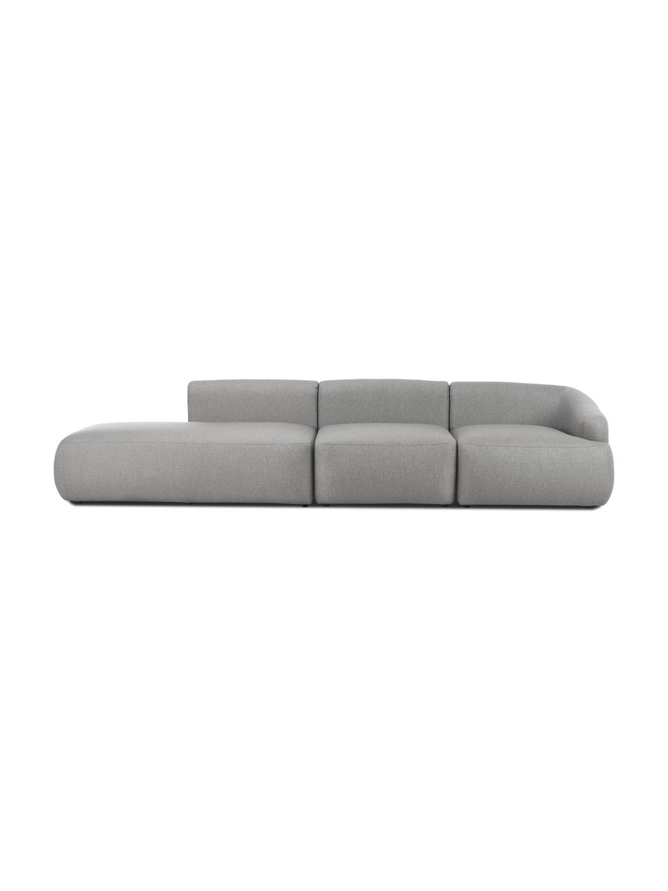 Chaise longue componibile Sofia, Rivestimento: 100% polipropilene Con 23, Struttura: legno di pino massiccio, , Piedini: plastica, Tessuto grigio, Larg. 340 x Prof. 95 cm, schienale a destra