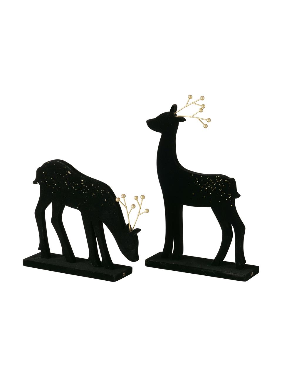 Cerf décoratif Thalo, 2 élém., MDF (panneau en fibres de bois à densité moyenne), enduit, Noir, couleur dorée, Lot de différentes tailles