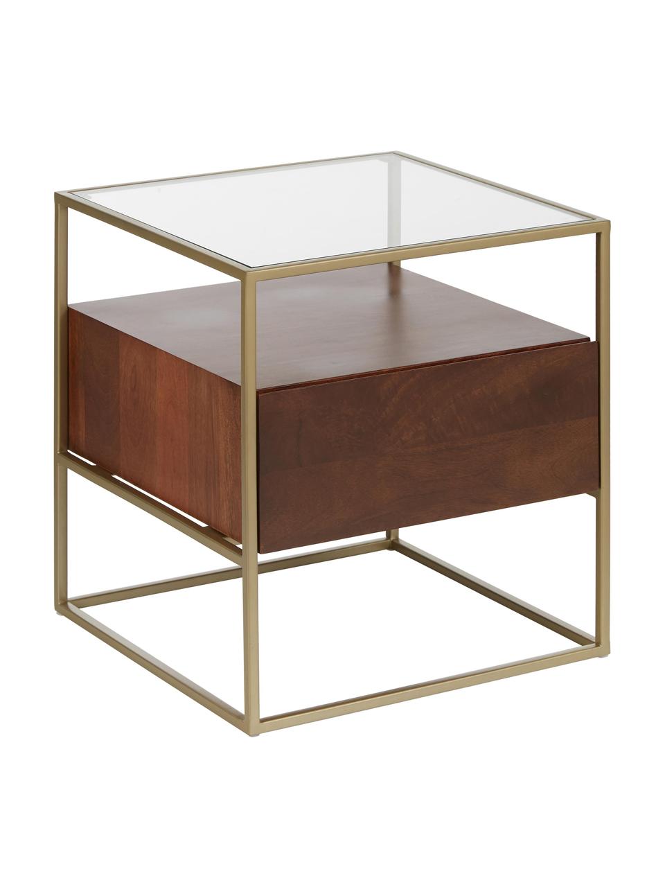 Table d'appoint avec tiroir Theodor, Bois de manguier, couleur dorée, larg. 45 x haut. 50 cm