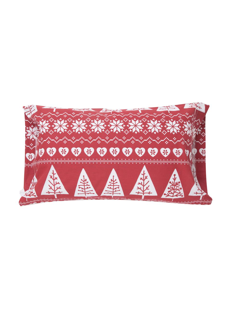 Funda de almohada Nordic Trees, Algodón, Rojo, blanco, An 50 x L 110 cm