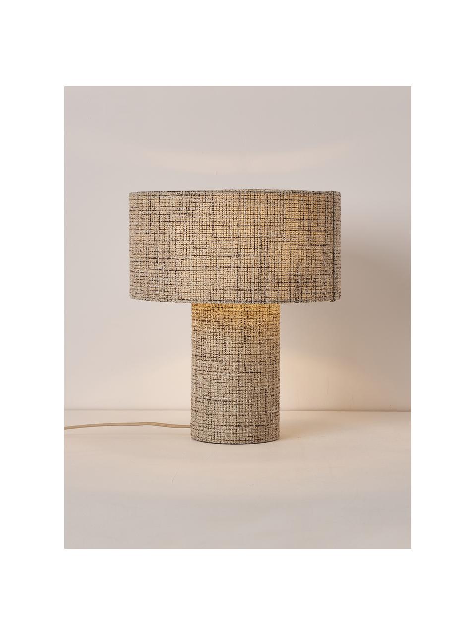 Lampa stołowa z lnu Ron, Brązowy tweed, Ø 30 x W 35 cm