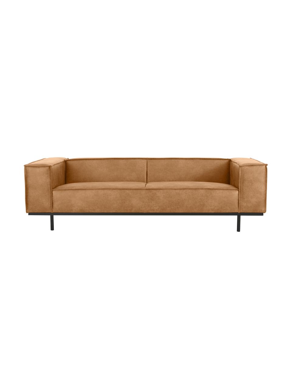 Leder-Sofa Abigail (3-Sitzer) in Braun mit Metall-Füssen, Bezug: Lederfaserstoff (70% Lede, Beine: Metall, lackiert, Leder Braun, B 230 x T 95 cm