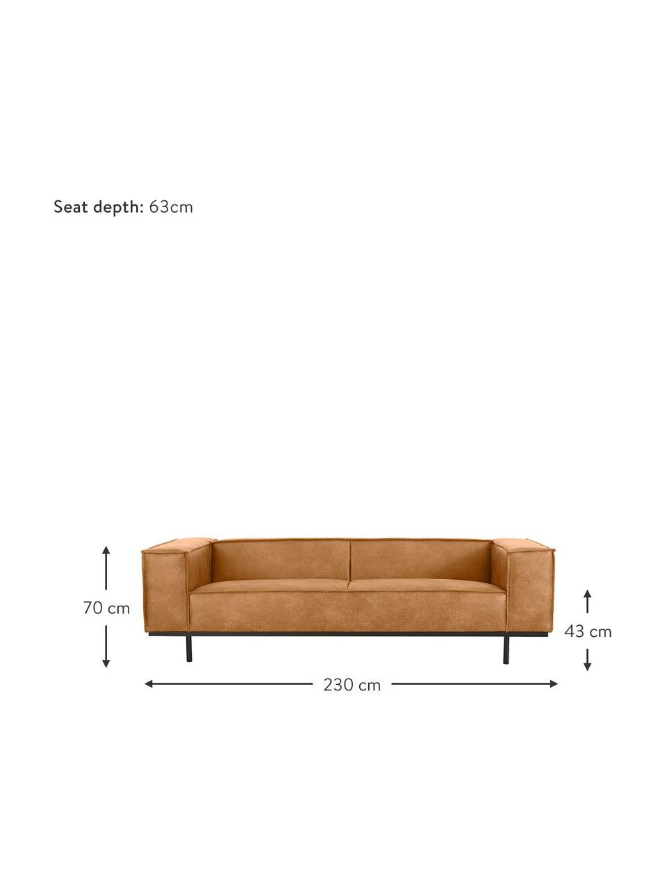 Sofa skórzana z metalowymi nogami Abigail (3-osobowa), Tapicerka: 70% skóra, 30% poliester , Nogi: metal lakierowany, Brązowa skóra, S 230 x G 95 cm