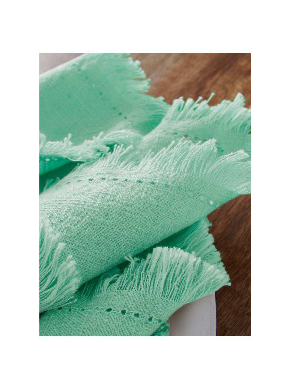 Tovagliolo di stoffa con frange Hilma 2 pz, 100% cotone, Verde menta, Larg. 45 x Lung. 45 cm
