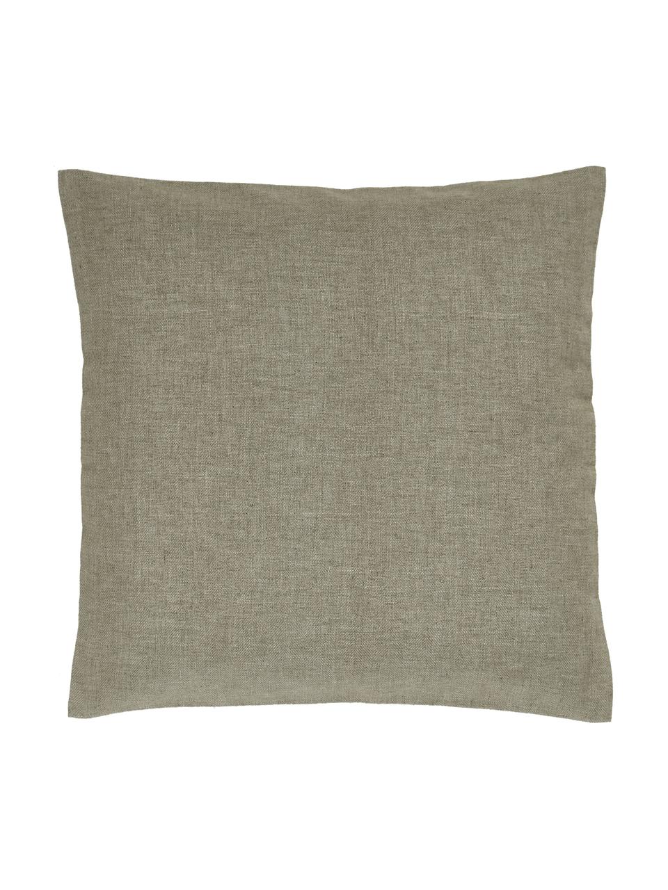 Kissenhülle Blanche mit Holzknöpfen, 60% Polyester, 25% Baumwolle, 15% Leinen, Olivgrün, B 45 x L 45 cm