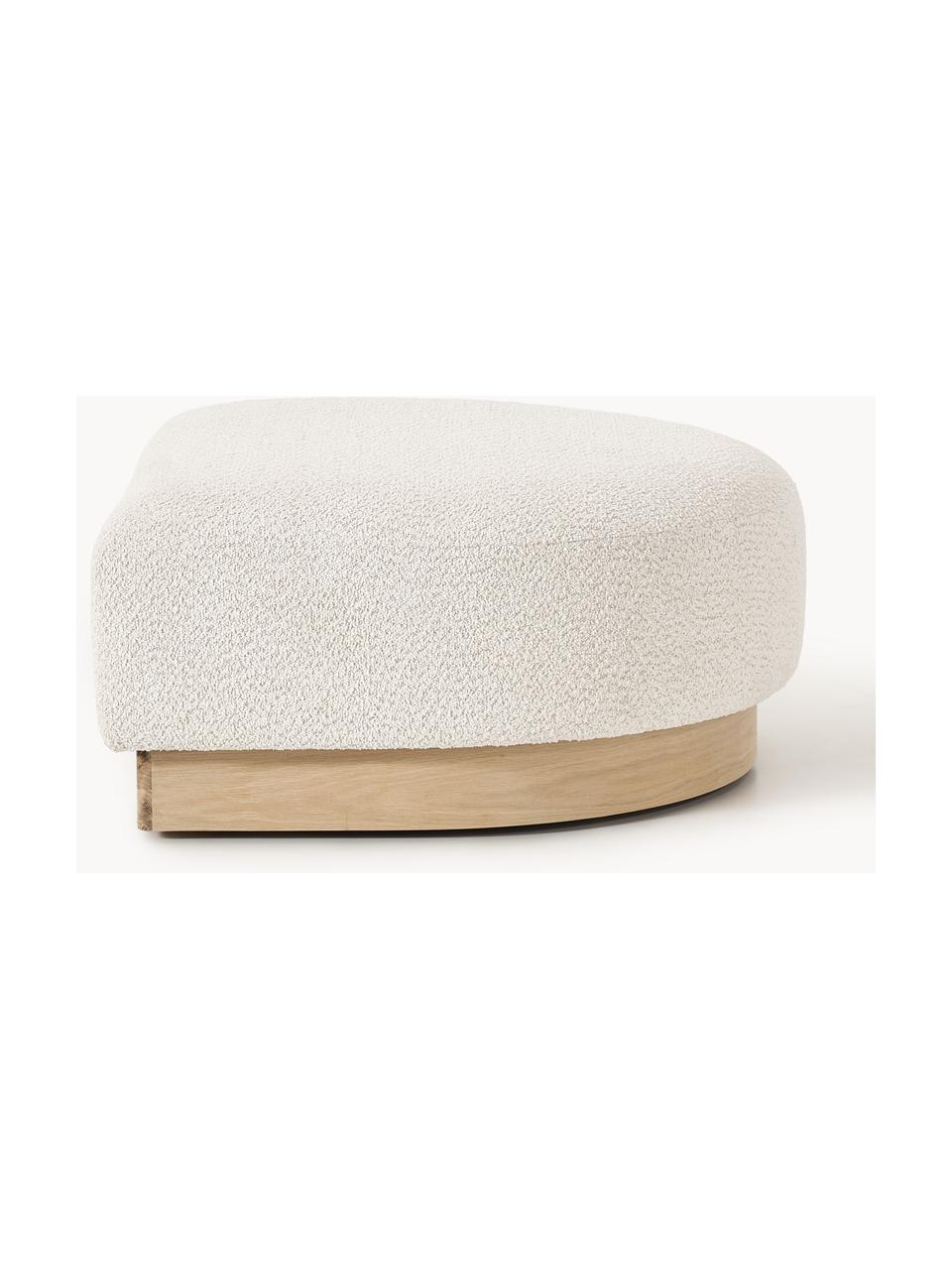 Pouf en peluche-bouclette Natalie, Peluche-bouclette blanc cassé, bois de hêtre clair, larg. 91 x haut. 45 cm