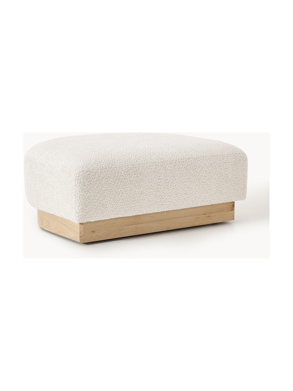 Sofa-Hocker Natalie aus Teddy-Bouclé, Bezug: Teddy-Bouclé (100 % Polye, Gestell: mitteldichte Holzfaserpla, Sockel: Massives Buchenholz, lack, Teddy-Bouclé Off White, helles Buchenholz, B 91 x T 107 cm