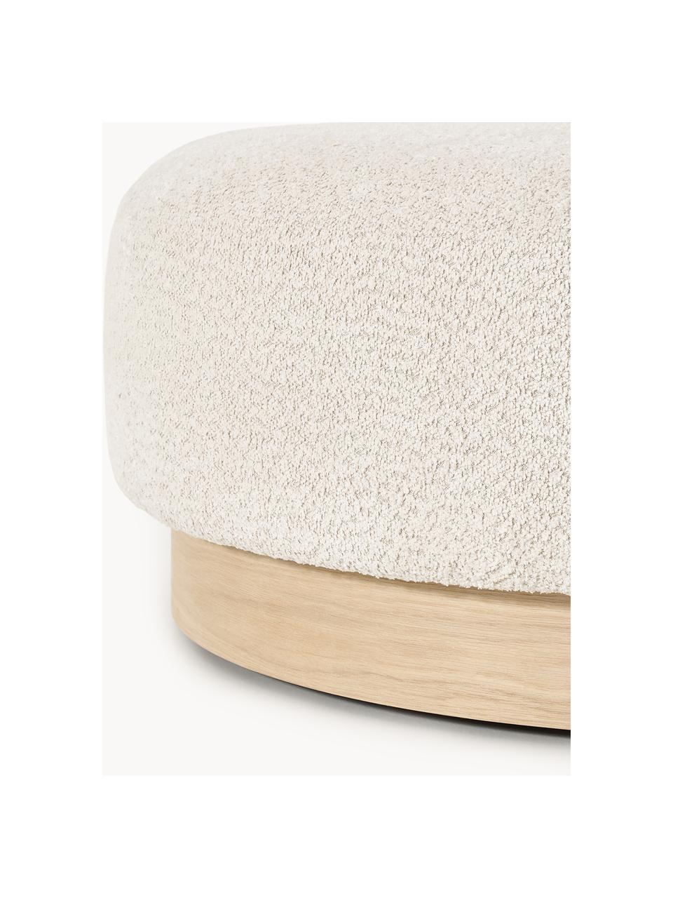 Pouf en peluche-bouclette Natalie, Peluche-bouclette blanc cassé, bois de hêtre clair, larg. 91 x haut. 45 cm