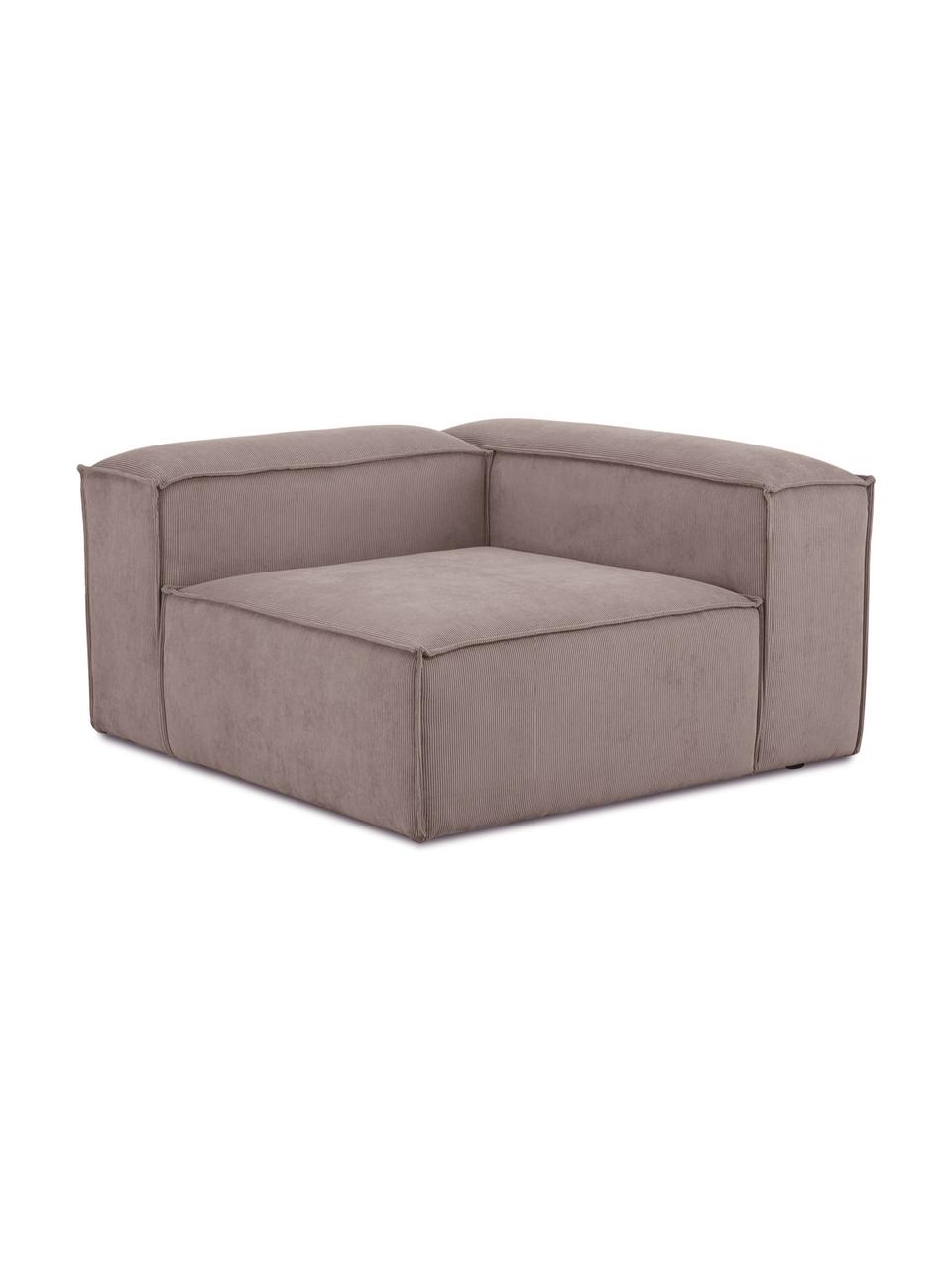 Modulo angolare in velluto a coste Lennon, Rivestimento: velluto a coste (92% poli, Struttura: legno di pino massiccio, , Piedini: plastica, Velluto a coste taupe, Larg. 119 x Prof. 119 cm, angolo a sinistra