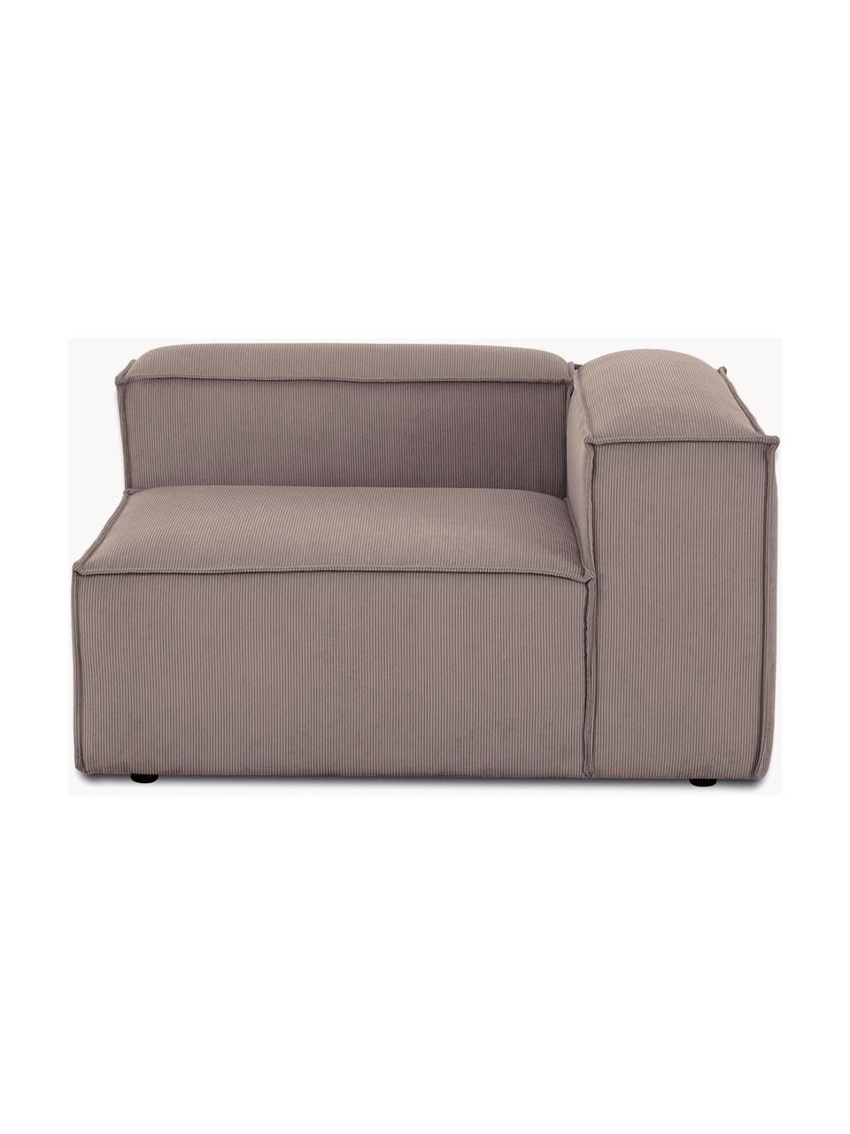 Modulo angolare in velluto a coste Lennon, Rivestimento: velluto a coste (92% poli, Struttura: legno di pino massiccio, , Piedini: plastica, Velluto a coste taupe, Larg. 119 x Prof. 119 cm, angolo a sinistra