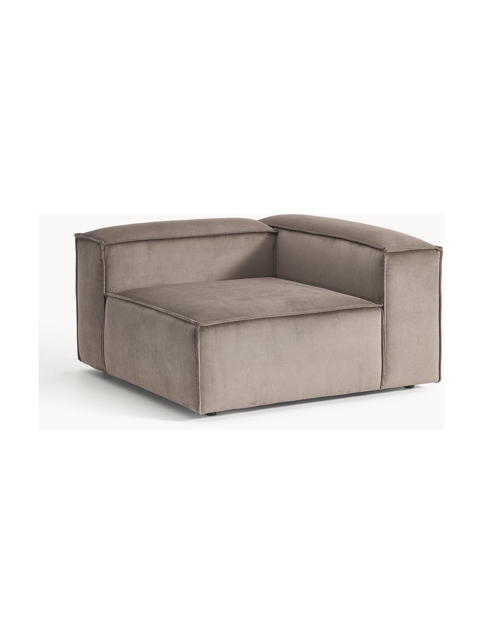 Eckmodul Lennon aus Cord, Bezug: Cord (92 % Polyester, 8 %, Gestell: Massives Kiefernholz, Spe, Füße: Kunststoff Dieses Produkt, Cord Taupe, B 119 x T 119 cm, Eckteil links