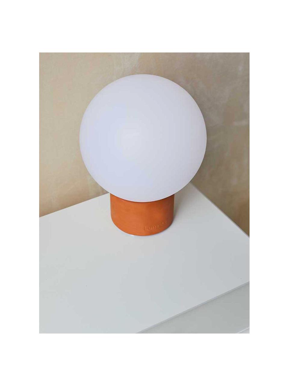 Mobile Dimmbare Außentischlampe Terra mit Touchfunktion, Lampenschirm: Polyethylen, Lampenfuß: Terrakotta, Weiß, Orange, Ø 20 x H 25 cm